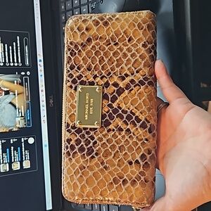 MK Snake Suede Long Zippy Wallet